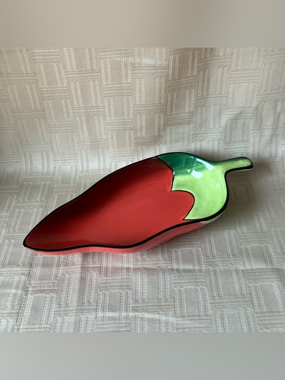 VTG Clay Art Hand Painted Red Chili Pepper Dish Trinket Candy Serving Bowl